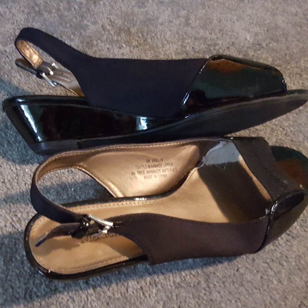 Madeline black patent Peep Toe wedge 8
